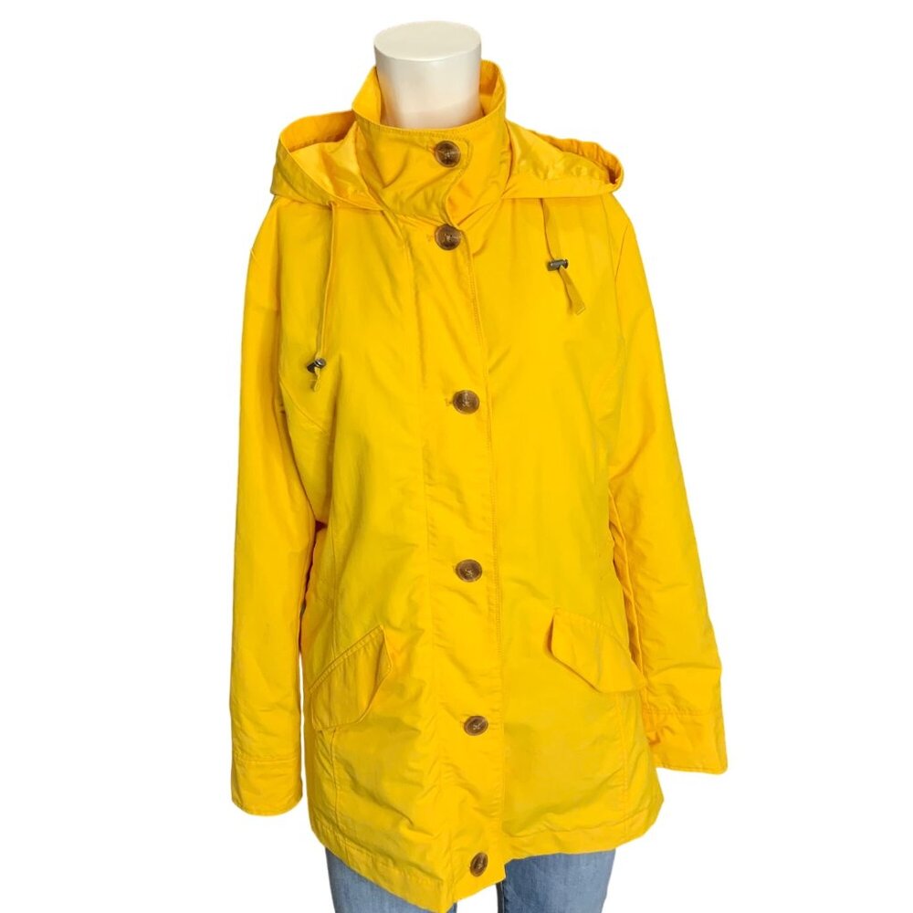 Lands End Women's small yellow hooded rain coat/Storm Jacket zipper & button fro - Picture 1 of 13
